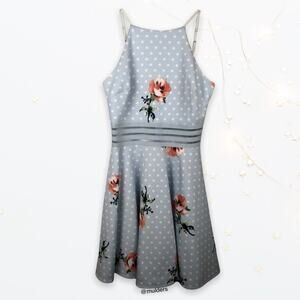 City Studio Pastel Blue Periwinkle Polka-dot & Floral A-Line Dress